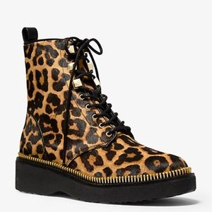 Michael Kors Haskell Leopard Calf Hair Combat Boot Pre-Owned like new